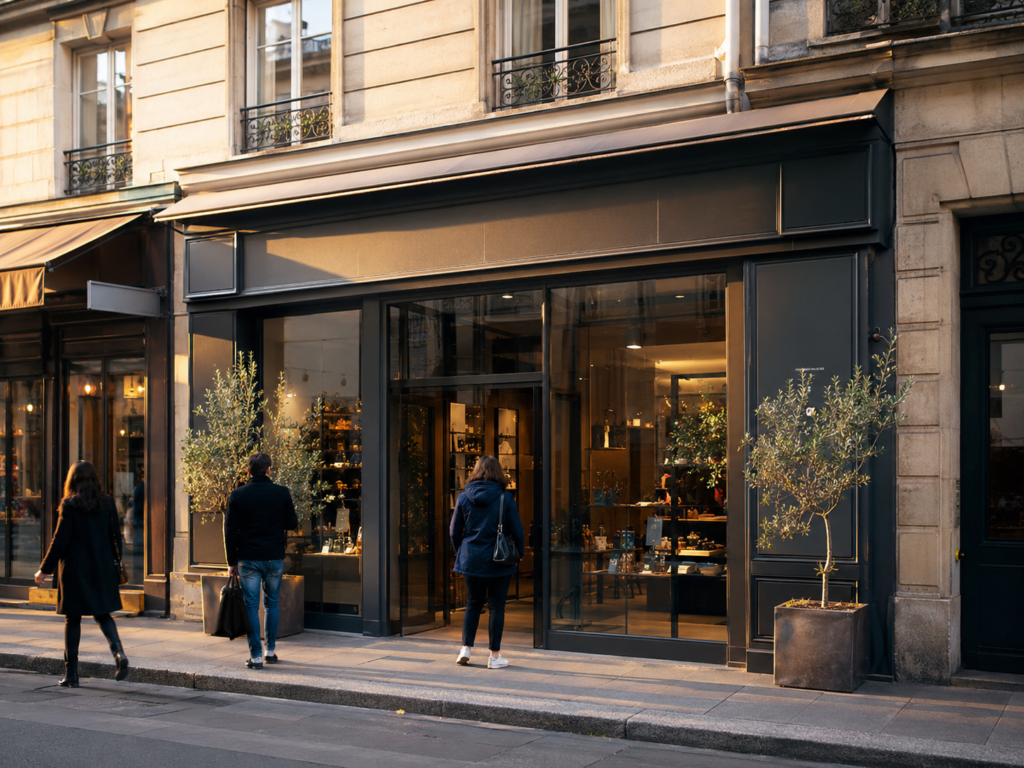 Devanture d'un magasin franchisé en centre ville